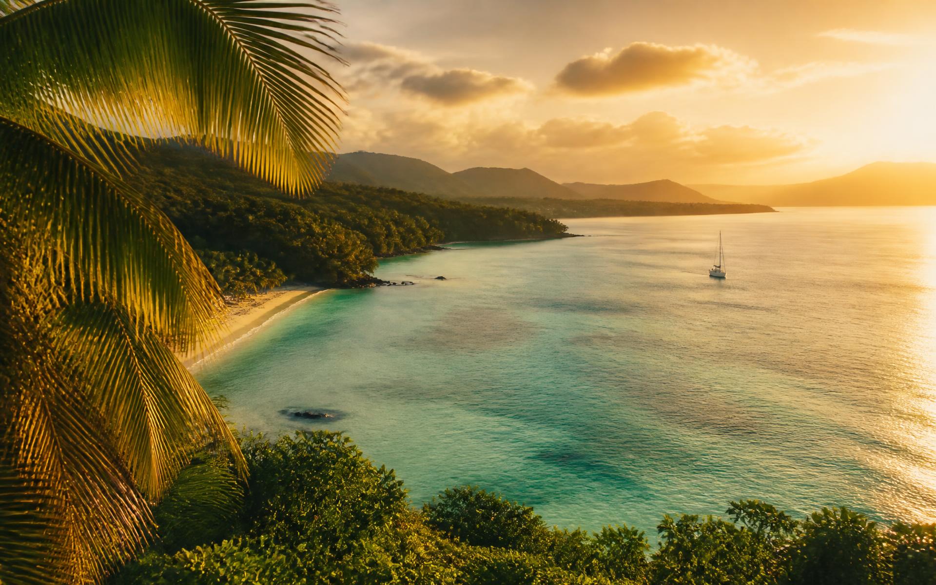 Golden-hour view over a Caribbean coastline
